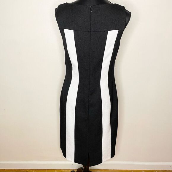 David Meister Dress Sheath Color Block Sleeveless New Black White Size 10 - Picture 6 of 12